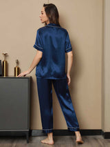 [Tummansininen] SilkSilky-FI Lyhythihainen Notkokaulus Naisten Pyjamat 002