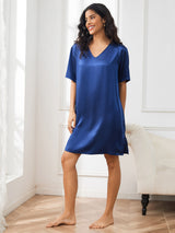 [Tummansininen] SilkSilky-FI Half Sleeve V Neck Yöpaita 004