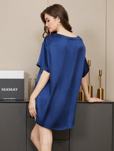 [Tummansininen] SilkSilky-FI Short Sleeve Round Neck Naisten Pyjamat 002