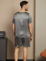 [Tumman Harmaa] SilkSilky-FI Short Sleeve Round Neck Miesten Pyjamat 002