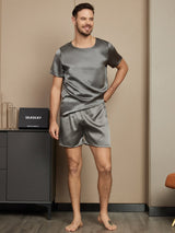 [Tumman Harmaa] SilkSilky-FI Short Sleeve Round Neck Miesten Pyjamat 004