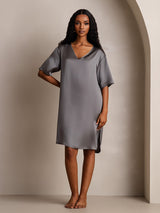 [Tumman Harmaa] SilkSilky-FI Half Sleeve V Neck Yöpaita 003