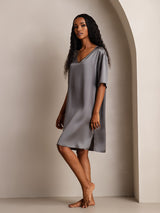 [Tumman Harmaa] SilkSilky-FI Half Sleeve V Neck Yöpaita 004