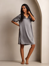 [Tumman Harmaa] SilkSilky-FI Half Sleeve V Neck Yöpaita 005