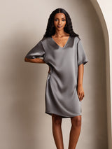 [Tumman Harmaa] SilkSilky-FI Half Sleeve V Neck Yöpaita 006