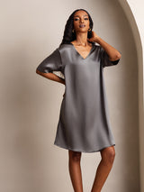 [Tumman Harmaa] SilkSilky-FI Half Sleeve V Neck Yöpaita 007