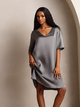 [Tumman Harmaa] SilkSilky-FI Half Sleeve V Neck Yöpaita 008