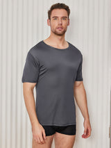 [Tumman Harmaa] SilkSilky-FI Lyhythihainen Tiukka Crew Neck Miesten T-paita 001