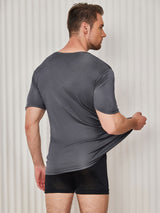 [Tumman Harmaa] SilkSilky-FI Lyhythihainen Tiukka Crew Neck Miesten T-paita 002