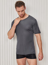 [Tumman Harmaa] SilkSilky-FI Lyhythihainen Tiukka Crew Neck Miesten T-paita 003
