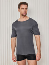 [Tumman Harmaa] SilkSilky-FI Lyhythihainen Tiukka Crew Neck Miesten T-paita 004