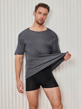 [Tumman Harmaa] SilkSilky-FI Lyhythihainen Tiukka Crew Neck Miesten T-paita 005