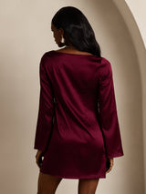 [Tummanpunainen] SilkSilky-FI Long Sleeve Boat Neck Mekko 002