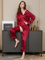 [Tummanpunainen] SilkSilky-FI Long Sleeve Notkokaulus Naisten Pyjamat 002