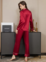 [Tummanpunainen] SilkSilky-FI Long Sleeve Notkokaulus Naisten Pyjamat 003