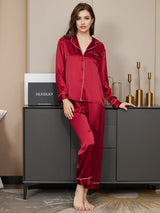 [Tummanpunainen] SilkSilky-FI Long Sleeve Notkokaulus Naisten Pyjamat 004