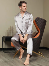 [Harmaa] SilkSilky-FI Long Sleeve Notkokaulus Miesten Pyjamat 001