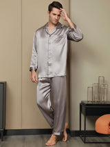 [Harmaa] SilkSilky-FI Long Sleeve Notkokaulus Miesten Pyjamat 002