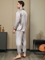 [Harmaa] SilkSilky-FI Long Sleeve Notkokaulus Miesten Pyjamat 003