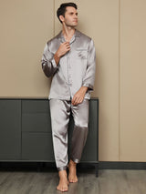 [Harmaa] SilkSilky-FI Long Sleeve Notkokaulus Miesten Pyjamat 004