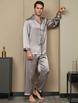[Harmaa] SilkSilky-FI Long Sleeve Notkokaulus Miesten Pyjamat 005