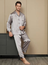 [Harmaa] SilkSilky-FI Long Sleeve Notkokaulus Miesten Pyjamat 006