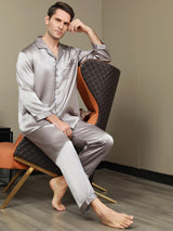 [Harmaa] SilkSilky-FI Long Sleeve Notkokaulus Miesten Pyjamat 007