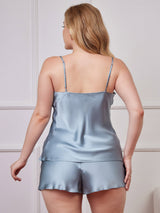 [Harmaansininen] SilkSilky-FI Spagettihihna V Pääntie Plus-koon camisole sSetti 002