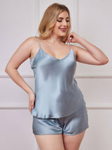 [Harmaansininen] SilkSilky-FI Spagettihihna V Pääntie Plus-koon camisole sSetti 005
