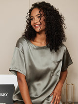 [Harmaanvihreä] SilkSilky-FI Short Sleeve Round Neck Naisten Pyjamat 003