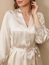 [Norsunluu] SilkSilky-FI 3/4 Sleeve V Neck Yöpaita ja Aamutakkisetti 009