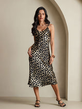 [Leopardi] SilkSilky-FI Spaghetti Strap V Neck Mekko 005