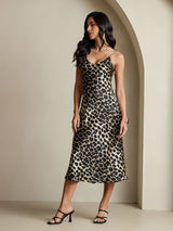 [Leopardi] SilkSilky-FI Spaghetti Strap V Neck Mekko 007