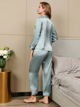 [Vaaleansininen] SilkSilky-FI Long Sleeve Notkokaulus Naisten Pyjamat 002