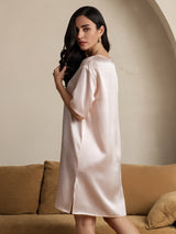 [Vaalea Pinkki] SilkSilky-FI Half Sleeve V Neck Yöpaita 002