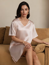 [Vaalea Pinkki] SilkSilky-FI Half Sleeve V Neck Yöpaita 006