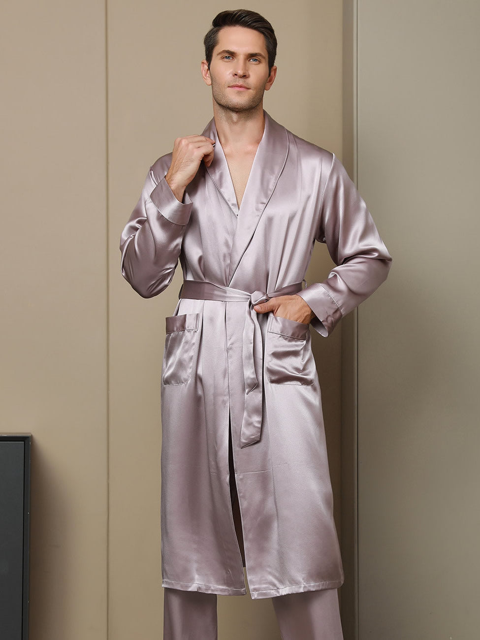 [Vaalean Mauve] SilkSilky-FI 19Momme Mens Robe 001