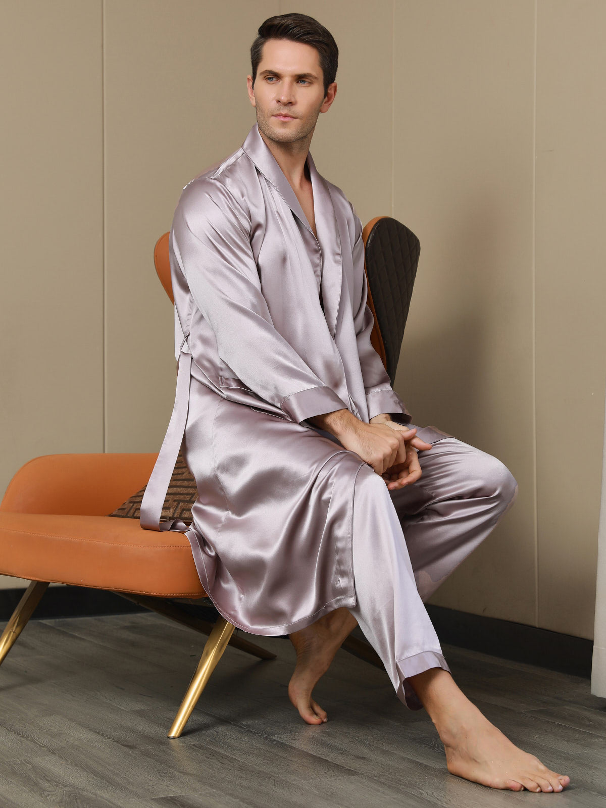 [Vaalean Mauve] SilkSilky-FI 19Momme Mens Robe 003