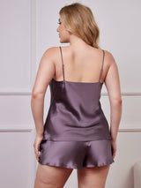 [Purppuranharmaa] SilkSilky-FI Spagettihihna V Pääntie Plus-koon camisole sSetti 002
