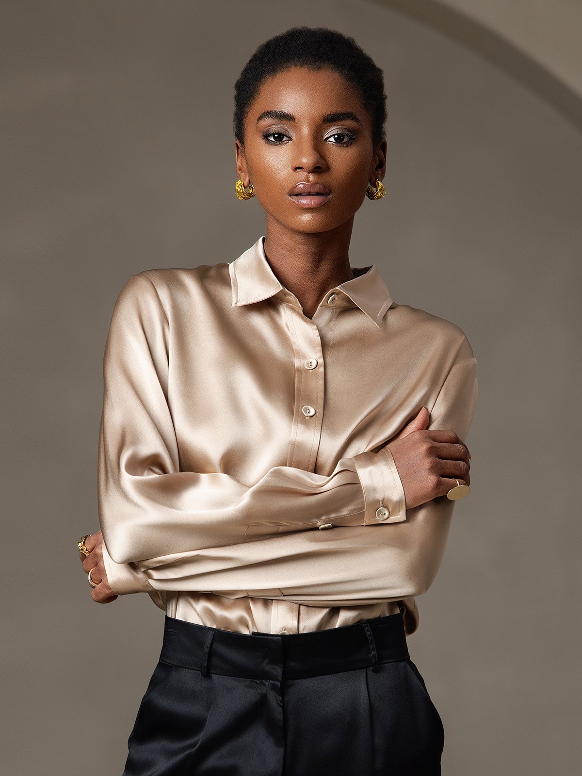 [Samppanja] SilkSilky-FI Long Sleeve Lapel Collar Naisten paita 001