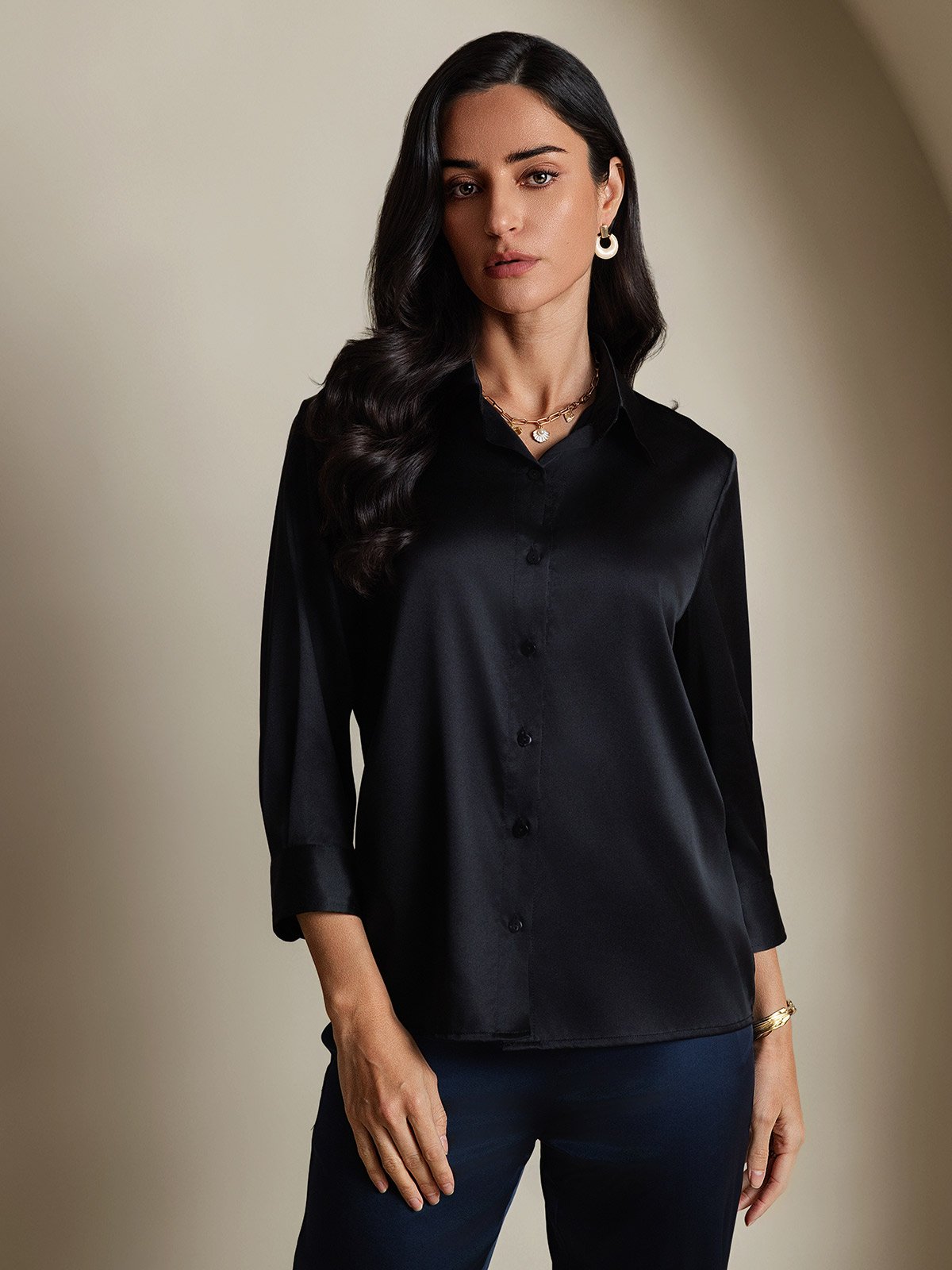 [Musta] SilkSilky-FI 19Momme Womens Shirt 001