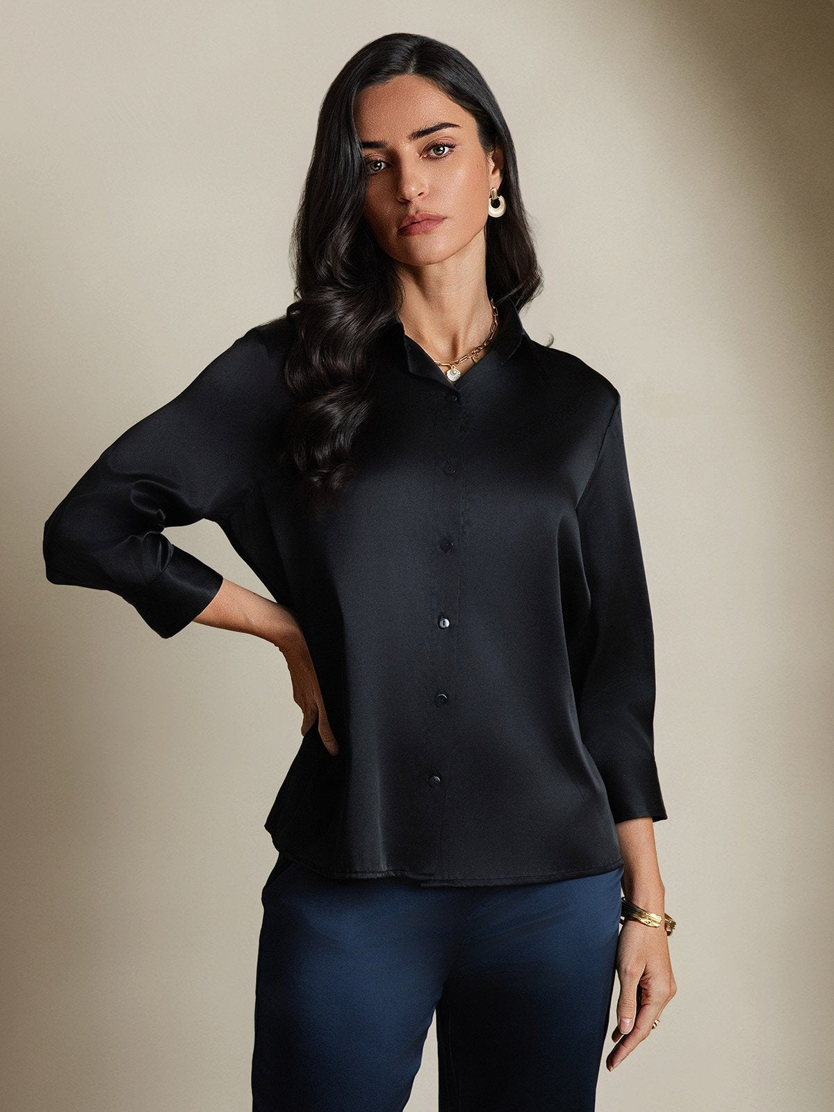 [Musta] SilkSilky-FI 19Momme Womens Shirt 004