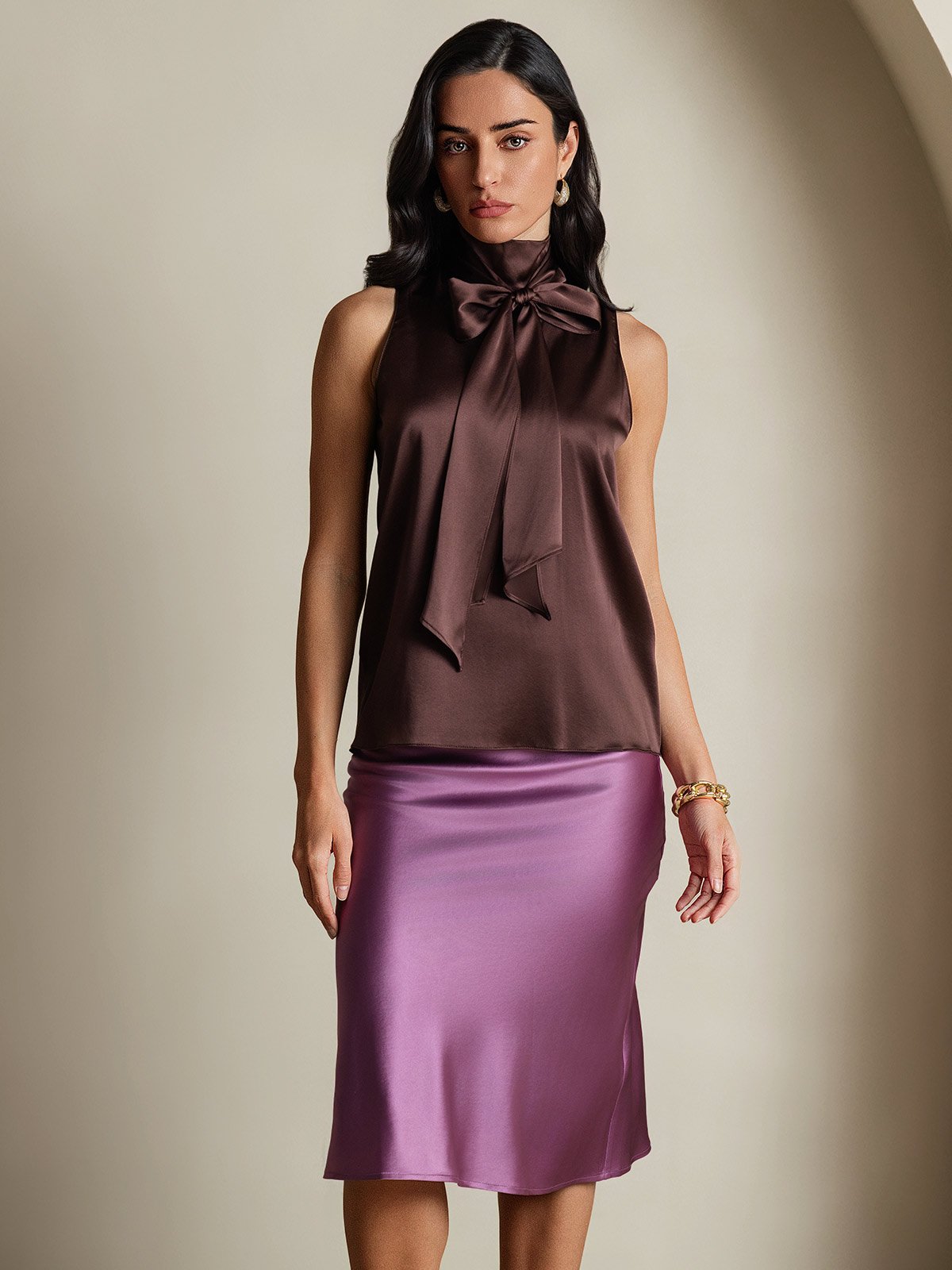 [Kahvi] SilkSilky-FI 19Momme Blouse 004