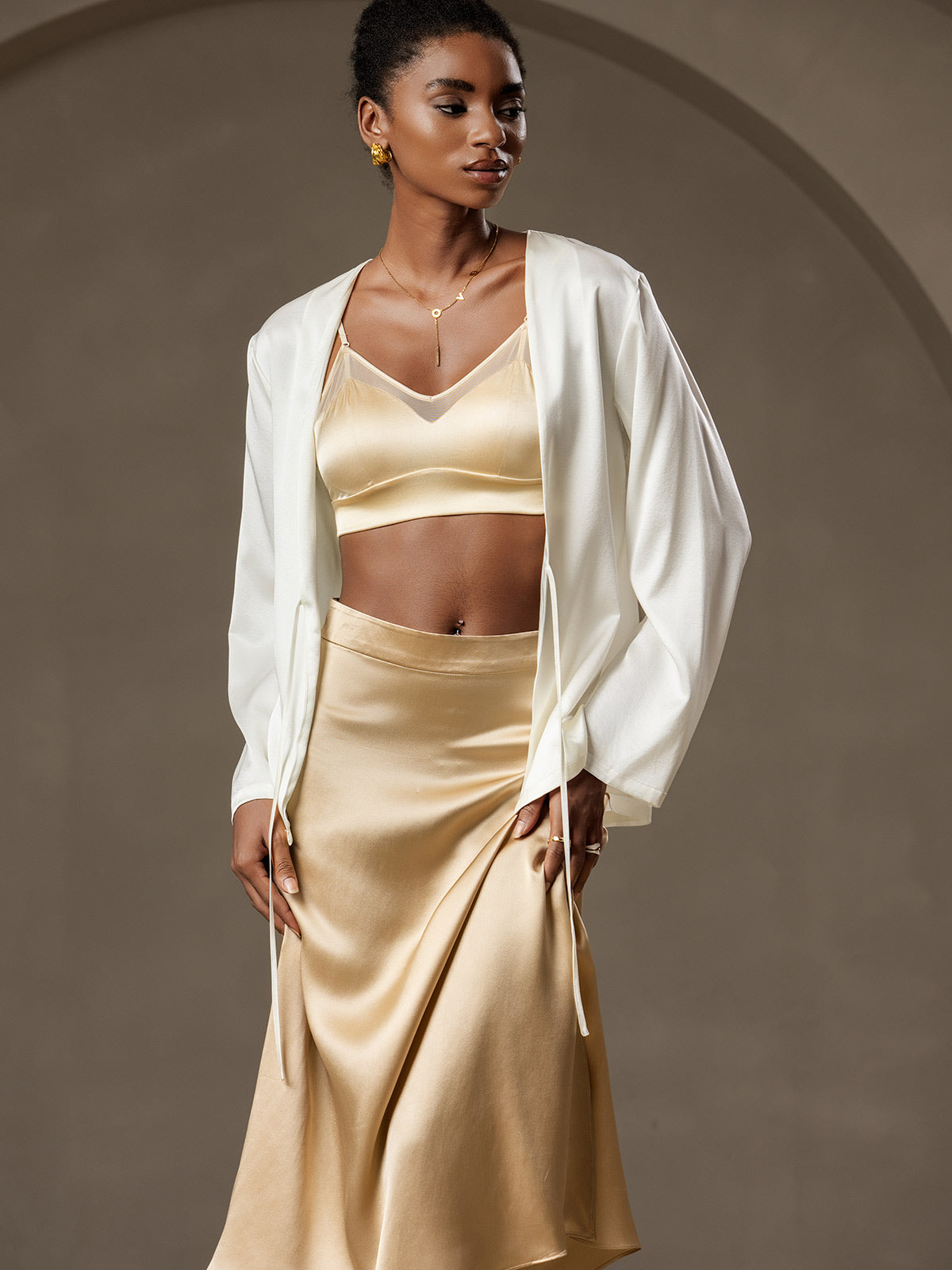 [Valkoinen] SilkSilky-FI 19Momme Womens Outerwear 001