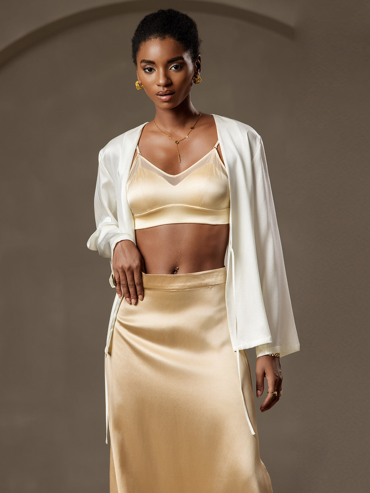 [Valkoinen] SilkSilky-FI 19Momme Womens Outerwear 003