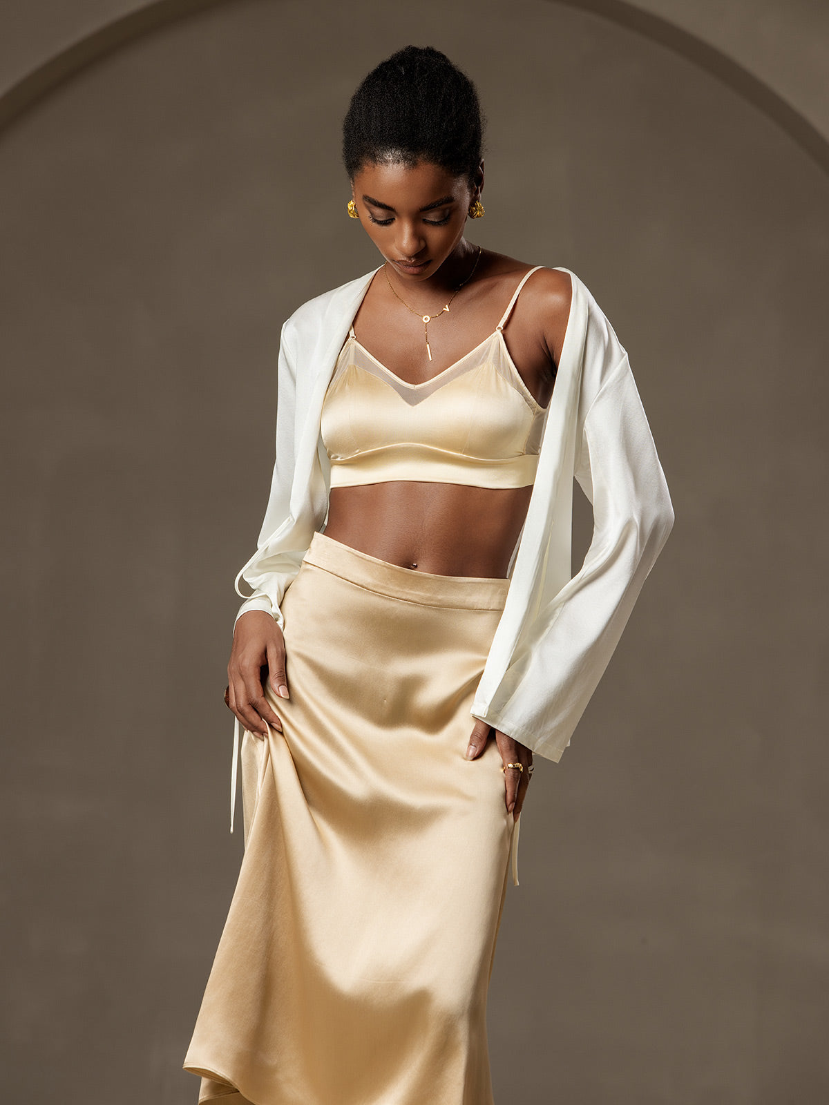 [Valkoinen] SilkSilky-FI 19Momme Womens Outerwear 004