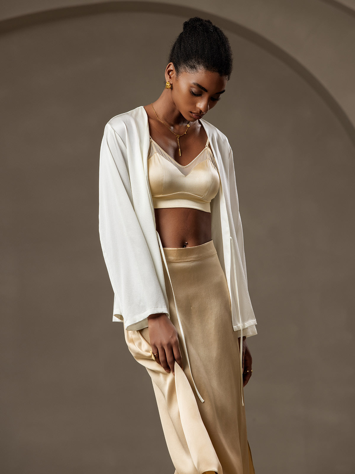 [Valkoinen] SilkSilky-FI 19Momme Womens Outerwear 005