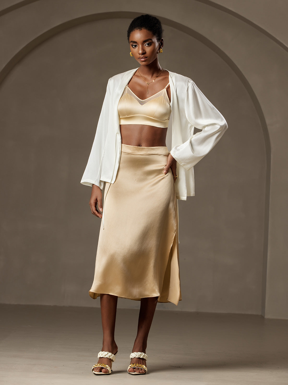 [Valkoinen] SilkSilky-FI 19Momme Womens Outerwear 006