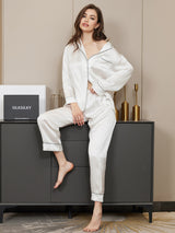 [Valkoinen] SilkSilky-FI Long Sleeve Notkokaulus Naisten Pyjamat 001