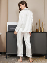 [Valkoinen] SilkSilky-FI Long Sleeve Notkokaulus Naisten Pyjamat 002